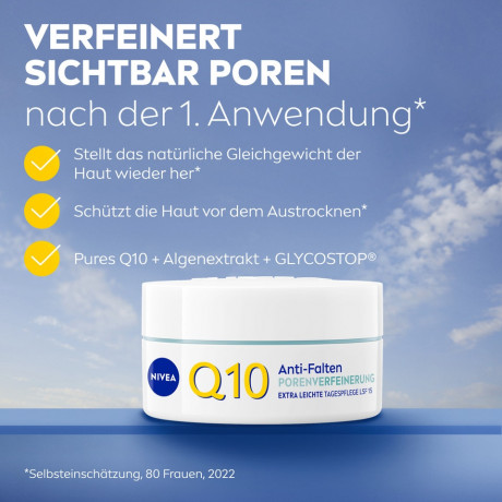 NIVEA Q10 Anti-Falten Porenverfeinerung Extra leichte Tagespflege, 50 ml, Нивеа дневной крем SPF 15 коэнзим Q10, алоэ вера, креатин против морщин 50 мл