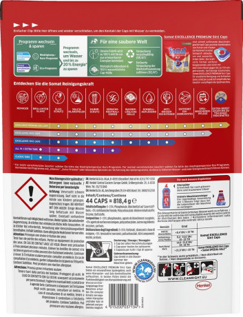 SOMAT Excellence Premium 5in1 Caps XXL, 44 St, Сомат Капсулы для посудомоечной машины 5в1 Premium, глубокая очистка и блеск, 44 шт