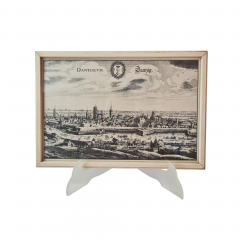 Картина винтажная &quot;Вид на город Данциг&quot;, переплетная мастерская Альберт Вюрх Людвигсбург, 27,5 x 19 см, деревянная рама, Германия, 1950-60гг.