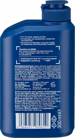 SEINZ. Duschgel Sport 3in1, 300 ml, Мужской гель для душа, лица и волос Sport 3 в 1 с магнием и огурцом, 300 мл