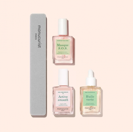 Manucurist Routine Starter Ridged Nails, Набор для ногтей 3 х 15 мл + пилочка-буфер, выравнивание и укрепление ногтей, уход против неровностей и ломкости