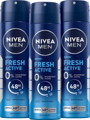 NIVEA MEN Deospray Fresh Active, 450 ml (3x150 ml), Нивеа Мужской дезодорант спрей, морские экстракты, 0% алюминия, 48ч защита, набор, 450 мл