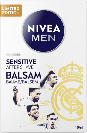 NIVEA MEN Sensitive Aftershave Balsam Real Madrid Limited Edition, 100 ml, Нивеа Мужской бальзам после бритья, экстракт ромашки и витамин E, для чувствительной кожи, 0% спирта, 100 мл