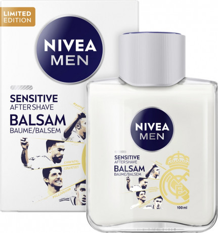 NIVEA MEN Sensitive Aftershave Balsam Real Madrid Limited Edition, 100 ml, Нивеа Мужской бальзам после бритья, экстракт ромашки и витамин E, для чувствительной кожи, 0% спирта, 100 мл