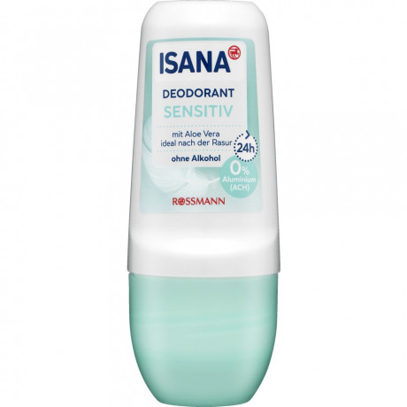ISANA Deodorant Roll-on Sensitiv 50ml, Изана Шариковый дезодорант для чувствительной кожи, 24ч защита, 0% алюминия и спирта, 50 мл