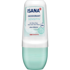 ISANA Deodorant Roll-on Sensitiv 50ml, Изана Шариковый дезодорант для чувствительной кожи, 24ч защита, 0% алюминия и спирта, 50 мл