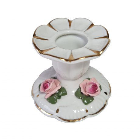 Подсвечник винтажный Dresden с розами и золотой каймой, ручная работа, фарфор, 5,5 x 6,5 см, Германия, 1960-70гг.