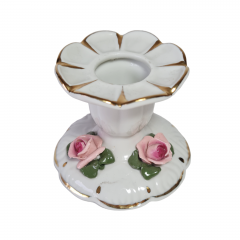Подсвечник винтажный Dresden с розами и золотой каймой, ручная работа, фарфор, 5,5 x 6,5 см, Германия, 1960-70гг.