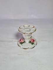 Подсвечник винтажный Dresden с розами и золотой каймой, ручная работа, фарфор, 5,5 x 6,5 см, Германия, 1960-70гг.
