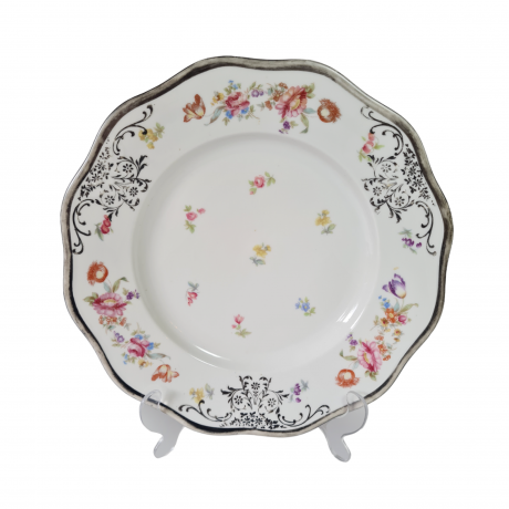 Блюдо винтажное Waldershof Bavaria с цветочным декором, фигурный край, фарфор, 28,5 x 4 см, Германия, 1960-70гг.