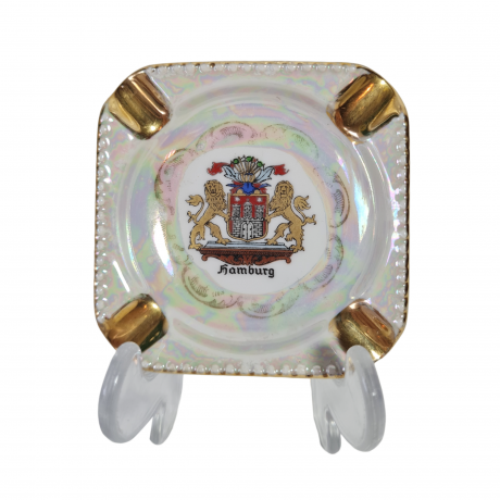 Пепельница винтажная S Seit 1849 с гербом Гамбурга, квадратная, фарфор, 7,5 x 2 см, Германия, 1960-70гг.
