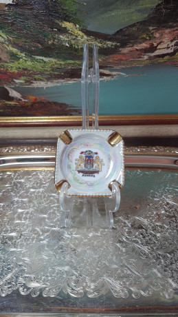 Пепельница винтажная S Seit 1849 с гербом Гамбурга, квадратная, фарфор, 7,5 x 2 см, Германия, 1960-70гг.