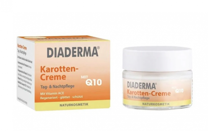 Diaderma Gesichtscreme Tag & Nacht Karotten-Creme mit Q10, 50 ml, Крем для лица Diaderma с коэнзимом Q10, 50 мл, дневной и ночной уход, морковный крем для сияния кожи, увлажнение и выравнивание тона