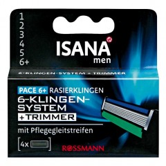 ISANA men Pace 6+ Rasierklingen Лезвия для бритвы Скорость 6+ 6-лопастной триммер 4 шт.