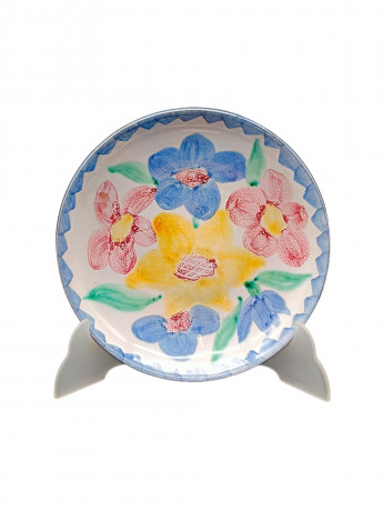 Тарелка декоративная винтажная с цветами, в итальянском стиле, керамика, 19 см, Германия, 1970-80гг.