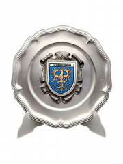 Тарелка декоративная винтажная &quot;Герб города Гермерсхайм&quot; / Серия &quot;Геральдика&quot;, яркий декор, олово (95%), 23 см, Германия, 1970-80гг.