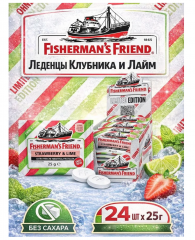 Fisherman's Friend Strawberry Lime 24st x 25g, Клубника и Лайм, без сахара, 24 шт x 25 г, леденцы для горла, освежающие и успокаивающие