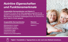 Orthomol Pro junior Kombination ausgewahlter darmsymbionten und Vitamin C, 30 Kautabletten, Высокоэффективный пробиотик с бифидобактериями, лактобактериями и витамином С, жевательные таблетки со вкусом клубникиx, для детей с 4ех лет, 30шт (курс на 30 дней