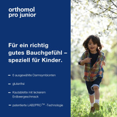 Orthomol Pro junior Kombination ausgewahlter darmsymbionten und Vitamin C, 30 Kautabletten, Высокоэффективный пробиотик с бифидобактериями, лактобактериями и витамином С, жевательные таблетки со вкусом клубникиx, для детей с 4ех лет, 30шт (курс на 30 дней