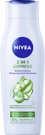 NIVEA 2in1 Express Shampoo & Spulung, 250 ml, Нивеа Шампунь и кондиционер 2 в 1, алоэ вера и глянц-сыворотка, блеск и расчёсывание, 250 мл