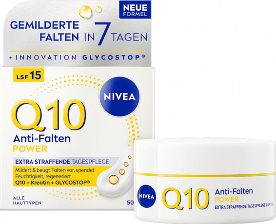 NIVEA Q10 Anti-Falten Power Extra Straffende Tagespflege, 50 ml, Нивеа дневной крем гиалуроновая кислота, витамин E, коэнзим Q10 против морщин 50 мл