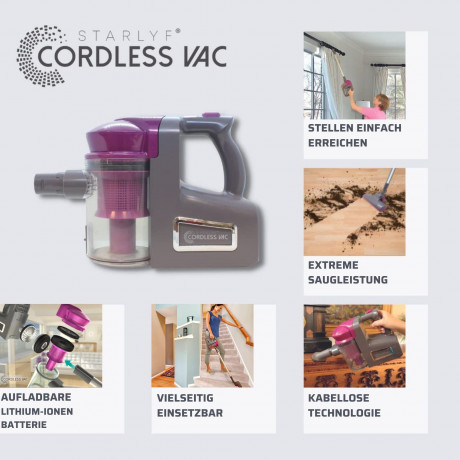 Starlyf Starlyf Akku-Hand-und Stielstaubsauger Cordless Vac, beutellos, ohne Beutel, 30.000 U/min., 22 Volt Lithium Ionen Akku mit Saugrohr  Беспроводной ручной пылесос Starlyf Cordless Vac, без мешка, без мешка, 30 000 об/мин, литий-ионный аккумулятор 22