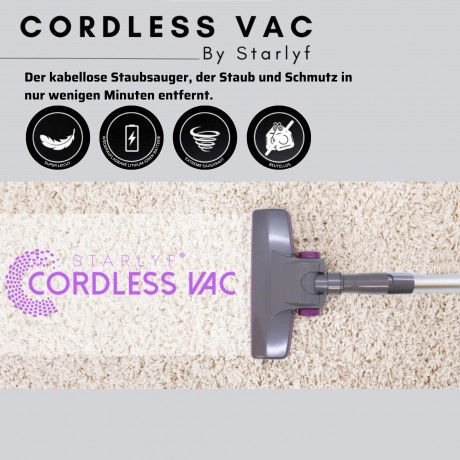 Starlyf Starlyf Akku-Hand-und Stielstaubsauger Cordless Vac, beutellos, ohne Beutel, 30.000 U/min., 22 Volt Lithium Ionen Akku mit Saugrohr  Беспроводной ручной пылесос Starlyf Cordless Vac, без мешка, без мешка, 30 000 об/мин, литий-ионный аккумулятор 22