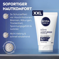 NIVEA MEN Sensitive Moisturiser XXL, 100 ml, Нивеа Мужской крем для лица, для чувствительной кожи, ромашка и масло ши, без отдушек, 24ч увлажнение, 100 мл