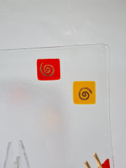 Тарелка винтажная Silvestri Art Glas Im Stil, с ярким геометрическим декором, стекло, 27 x 27 x 5 см, Германия, 1960-70гг.