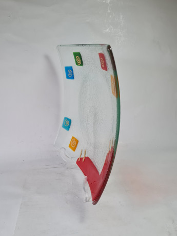 Тарелка винтажная Silvestri Art Glas Im Stil, с ярким геометрическим декором, стекло, 27 x 27 x 5 см, Германия, 1960-70гг.