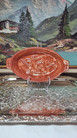 Блюдо винтажное Drei KERA с ручками, коричневая керамика, 23 x 12,5 x 5 см, Италия, 1960-70гг.