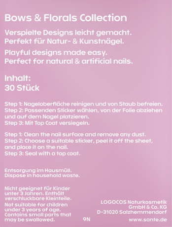 SANTE Nail Sticker Bows & Florals Collection, 30 St, Санте Наклейки для дизайна ногтей Bows & Florals, коллекция бантиков и цветов, 30 штук