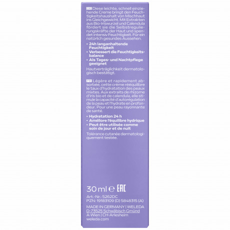 WELEDA Iris Feuchtigkeitscreme Bio-Iris, 30 ml, Лёгкий увлажняющий крем Iris с органическим ирисом для нормальной и комбинированной кожи, 30 мл