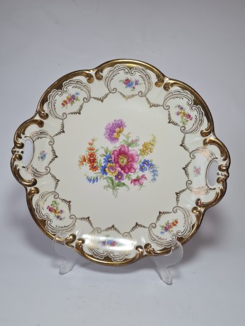 German porcelain, Винтажная фарфоровая Тарелка с цветами и обильной позолотой, 28см, 1960г.