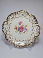 German porcelain, Винтажная фарфоровая Тарелка с цветами и обильной позолотой, 28см, 1960г.
