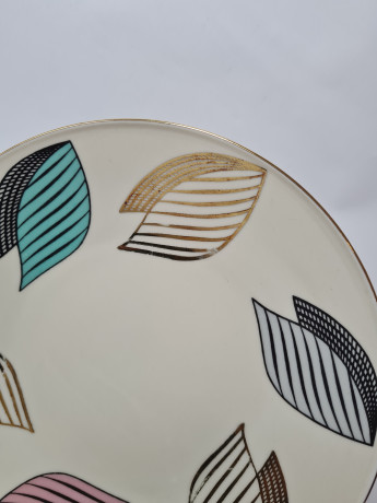 Z & Co Tirschenreuth Bavaria Винтажное чайное трио "Абстракция" с разноцветным рисунком позолоченным ободком, Германия, 1960-70гг.