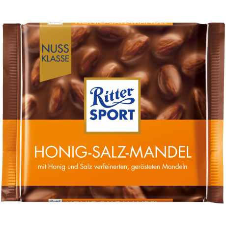 Ritter Sport Honig-Salz-Mandel Молочный шоколад с жаренными орехами и медом 100г