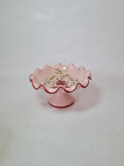 Фруктовница винтажная на ножке, в розовых тонах, с цветочным декором, керамика, Германия, 1970-80гг.