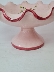 Фруктовница винтажная на ножке, в розовых тонах, с цветочным декором, керамика, Германия, 1970-80гг.