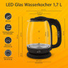 T24 T24 Wasserkocher Borosilikatglas Wasserkocher mit LED 2200 Watt 1,7 Liter THV schwarz, 1.7 l, 2200 W Чайник T24 Чайник из боросиликатного стекла со светодиодной подсветкой 2200 Вт 1,7 л THV черный, 1,7 л, 2200 Вт