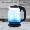 T24 T24 Wasserkocher Borosilikatglas Wasserkocher mit LED 2200 Watt 1,7 Liter THV schwarz, 1.7 l, 2200 W Чайник T24 Чайник из боросиликатного стекла со светодиодной подсветкой 2200 Вт 1,7 л THV черный, 1,7 л, 2200 Вт