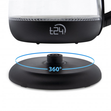 T24 T24 Wasserkocher Borosilikatglas Wasserkocher mit LED 2200 Watt 1,7 Liter THV schwarz, 1.7 l, 2200 W Чайник T24 Чайник из боросиликатного стекла со светодиодной подсветкой 2200 Вт 1,7 л THV черный, 1,7 л, 2200 Вт