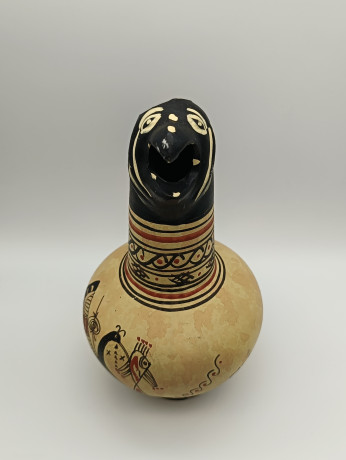 Ваза винтажная большая Lotus Art с носиком в виде головы птицы, ручная работа, черно-коричневые оттенки, керамика, 22.5 см, Кипр, 1970-90гг.