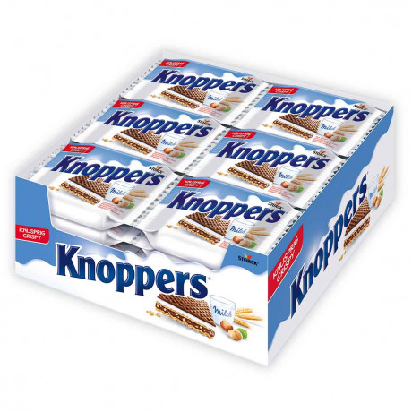 Knoppers Original 24st x 4packs (96st), Вафли для детей и взрослых, порционные вафельные батончики, хрустящие немецкие сладости к чаю, молочно-ореховая начинка, вкус молока и фундука, Набор 4 уп х 24 шт (96 шт х 23,5 )