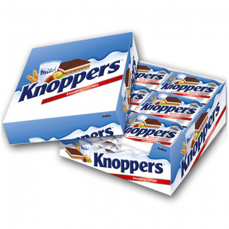 Knoppers Original 24st x 4packs (96st), Вафли для детей и взрослых, порционные вафельные батончики, хрустящие немецкие сладости к чаю, молочно-ореховая начинка, вкус молока и фундука, Набор 4 уп х 24 шт (96 шт х 23,5 )