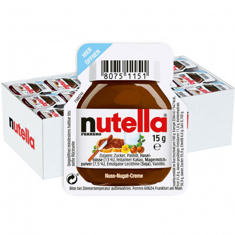 Ferrero Nutella Brotaufstrich 15g x 120 Stk, Паста шоколадная порционная для кафе и дома (Германия), 120 шт по 15 г, индивидуальная упаковка, удобный формат без перерасхода, с фундуком и какао, кремовая текстура, шоколадно-ореховый вкус