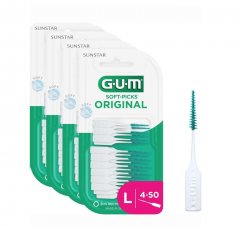 GUM Soft Picks Original L 200st (50st x 4packs), Межзубные ёршики, очистка межзубных промежутков, мягкие резиновые щетинки, уход за деснами, Набор 200 шт (4уп х 50шт)