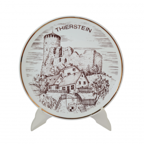 Декоративная тарелка винтажная Wundsiedel Bavaria, белый фарфор с изображением г. Тирштайна  в коричневых тонах, 25 x 3,5, Германия, 1960-70гг.