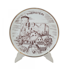 Декоративная тарелка винтажная Wundsiedel Bavaria, белый фарфор с изображением г. Тирштайна  в коричневых тонах, 25 x 3,5, Германия, 1960-70гг.