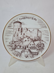 Декоративная тарелка винтажная Wundsiedel Bavaria, белый фарфор с изображением г. Тирштайна  в коричневых тонах, 25 x 3,5, Германия, 1960-70гг.